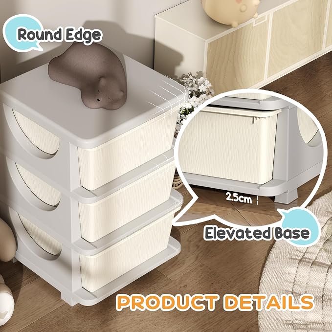 Qaba 3 Tier Kids Storage Unit, 3 Drawer Chest Toy Organizer Plastic Bins - Image 5