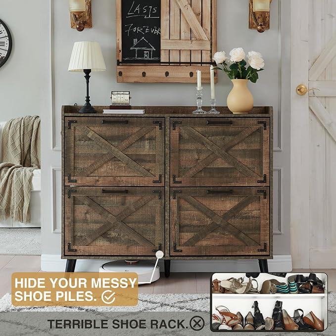Shoe Storage Cabinet, Farmhouse Shoe Organizer - Image 3