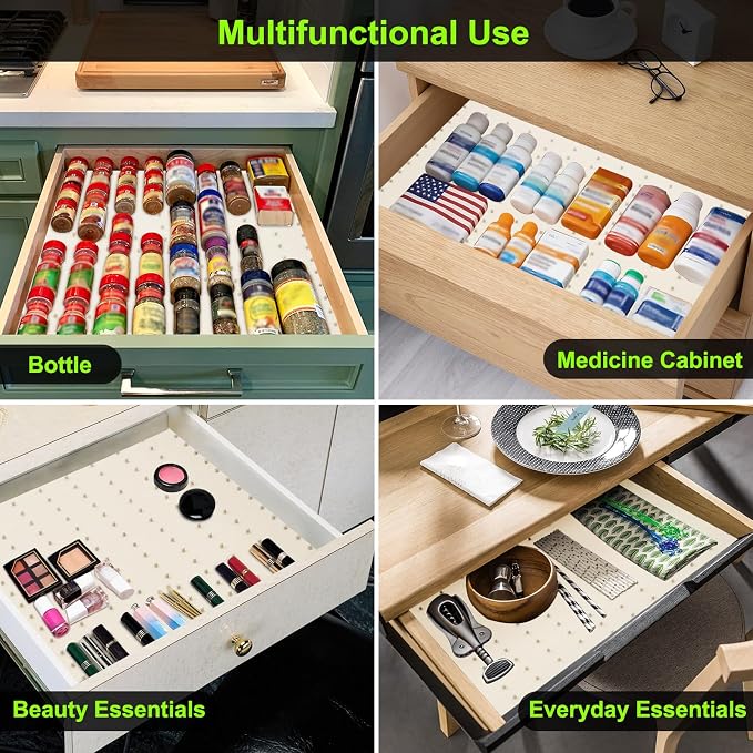 Gosmol Spice Drawer Organizer insert, Adjustable & Non-Slip Silicone Spice - Image 7