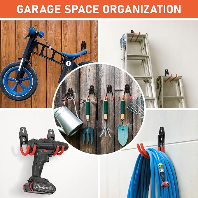 Garage Hooks with Anti-Slip Coating, Heavy Duty Wall Mount Storage Hooks - Image 4