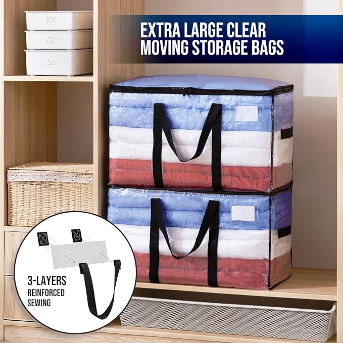 TAILI Extra Large Moving Bags, 4 Pack Clear Heavy Duty Totes - Image 2