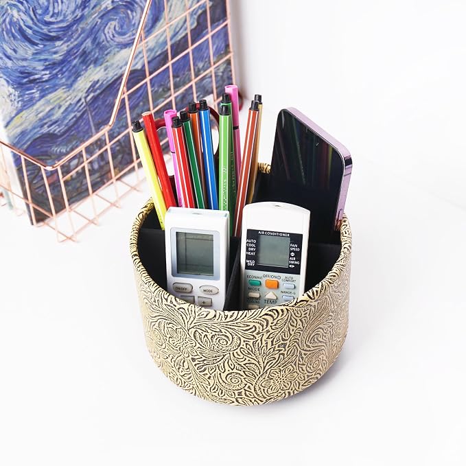 lizimandu Round Leather Art Supply Organizer, Remote Control Holder, 360 Degree - Image 6