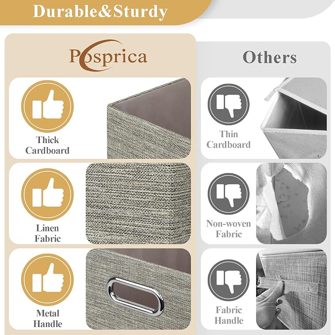 Posprica 15.12"x12.13"x12.01" Storage Cube Bins, Linen Decorative Closet - Image 2