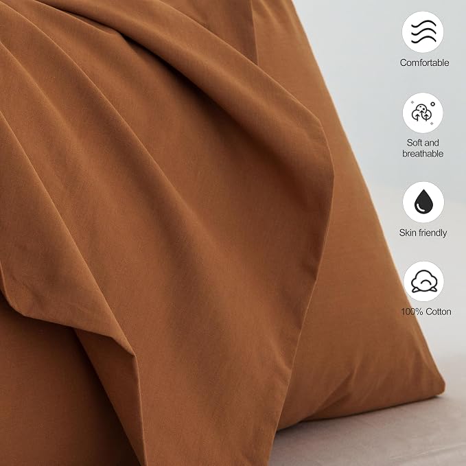MooMee Bedding Pillowcases Pack of 2 100% Washed Cotton Linen Like Textured - Image 6