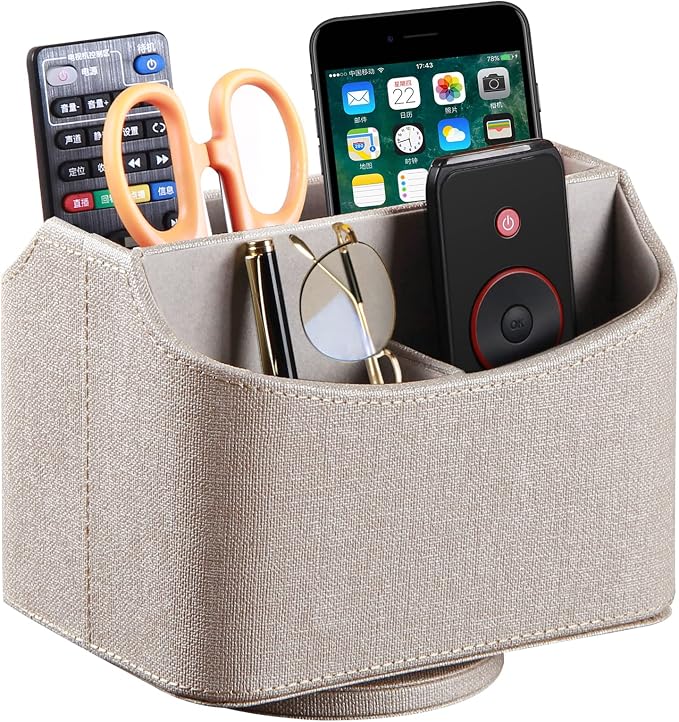 PUSU Leather 360°Rotatable Remote Control Holder, Nightstand TV Remote Caddy by PUSU