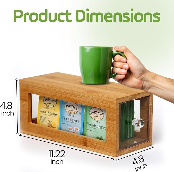 Bamboo and Acrylic Drawer Tea Bag Holder- Durable & Elegant Tea Bag Storage - Image 7