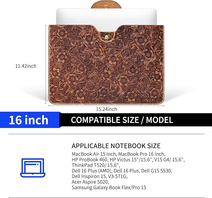Genuine Leather Laptop Sleeve, Compatible - Image 2