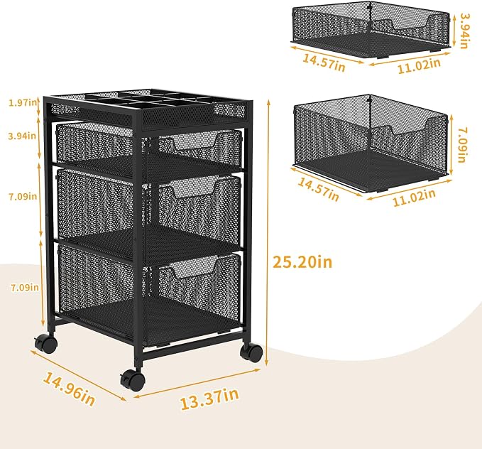 Rolling Utility Cart with 3 Drawers, Craft Organizer and Storage with DIY - Image 7