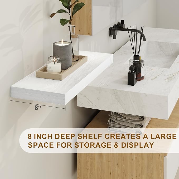 Fun Memories Deep White Floating Shelves, 8 Inch Deep Floating Shelf - Image 4