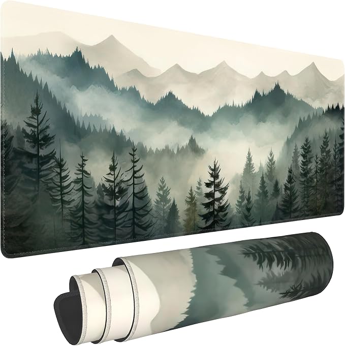 Misty Forest Large Mouse Pad, Gaming Keyboard Desk Pad, Extended Mouse Mat by BAHDSISFA
