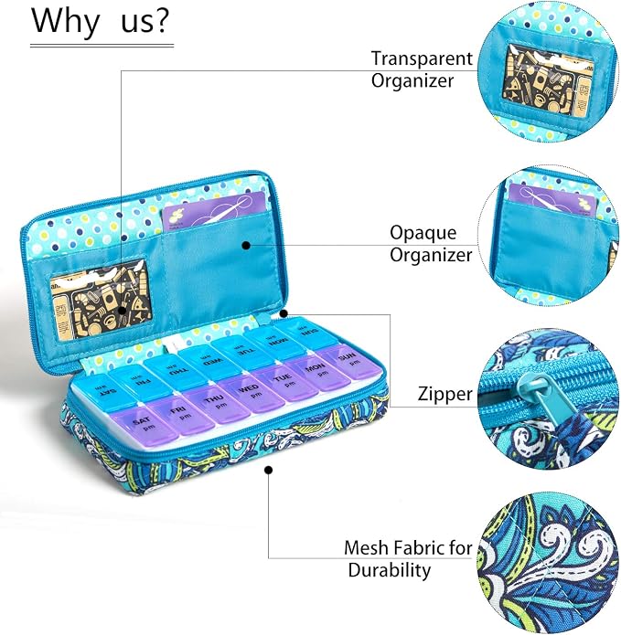 Weekly 7 Day Pill Organizer Case 2 Times a Day, Large Portable Pill Box 7 Day - Image 3