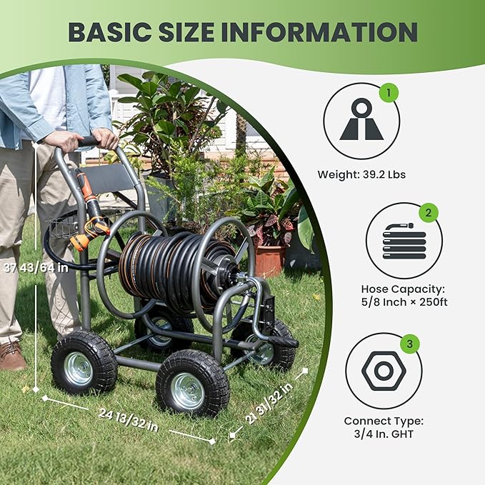 Giraffe Tools Garden Hose Reel Cart, Cart - Image 4