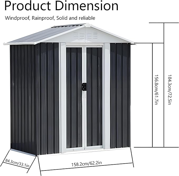 Outdoor Sheds 5FT x 3FT Outdoor Storage, Metal Anti-Corrosion Utility Tool House - Image 6
