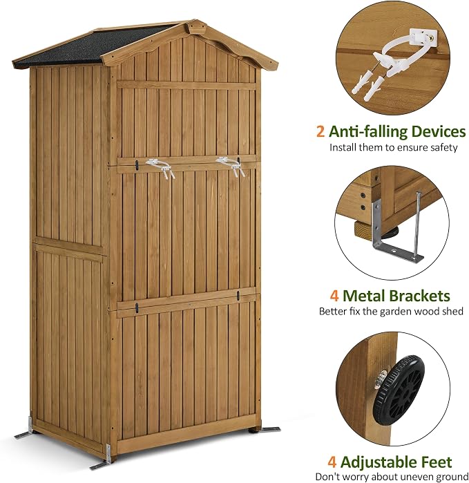 Macrout Outdoor Storage Cabinet, 75 Inches Lockable Wooden Storage Shed - Image 8