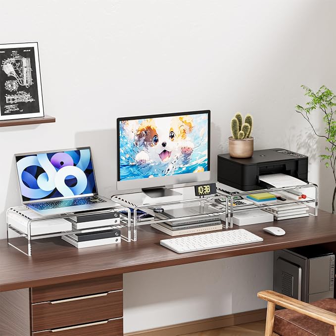 Clear Acrylic Monitor Stand Riser 2 Tier, 5.12 Inches High Clear Computer Desk - Image 7