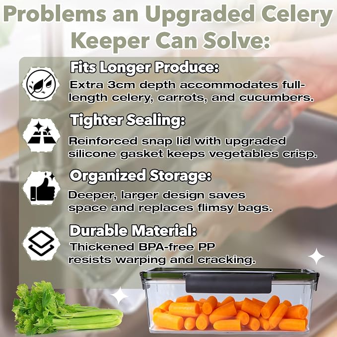 Upgraded Celery Keeper for Refrigerator – 3cm Deeper, BPA-Free Vegetable - Image 3