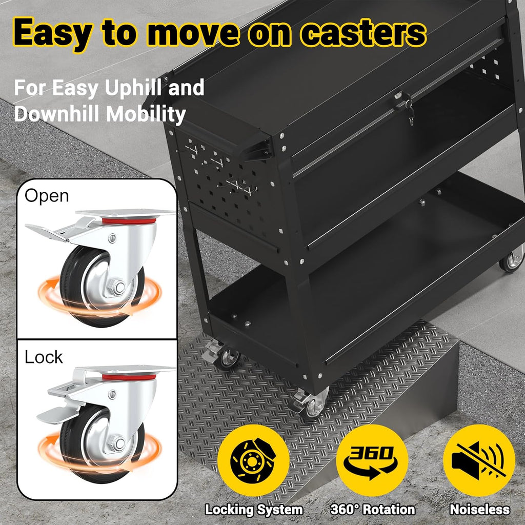 3 Tier Rolling Tool Cart on Wheels, 550 LBS Tool Cart with