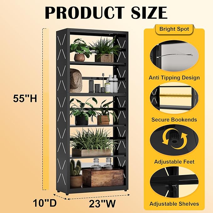 Industrial Bookshelf, 5 Tier Bookcase, Home Office Bookcase Shelf Storage - Image 3