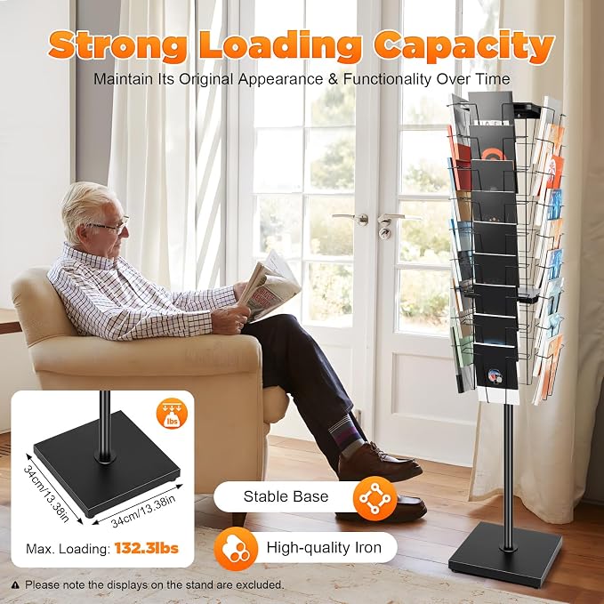 36-Pocket Rotating Magazine Rack, 360° Floor Brochure Display Stand - Image 4