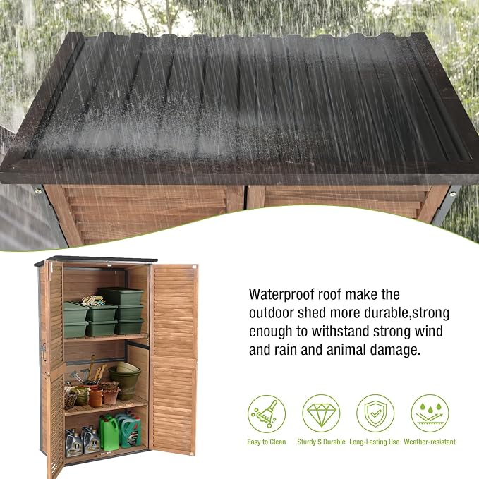 Outdoor Storage Shed with Adjustable Shelfs Tool Cabinet with Floor, Wooden - Image 5