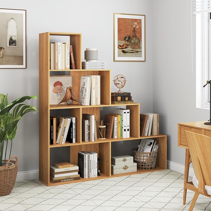 Tangkula 4-Tier Stepped Bookshelf, Freestanding 6 Cubes Ladder Bookcase - Image 4