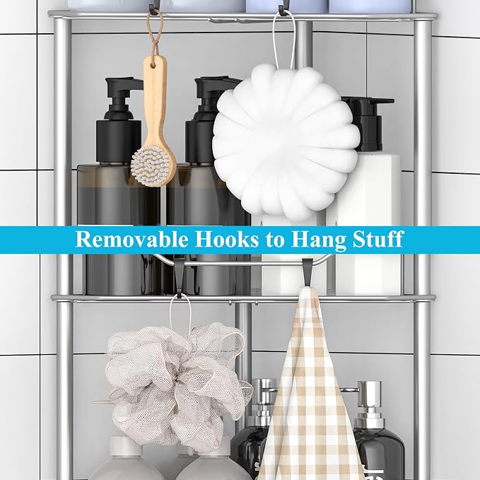 2 Tier Floor Standing Corner Shower Caddy Organizer Shelf - Image 5