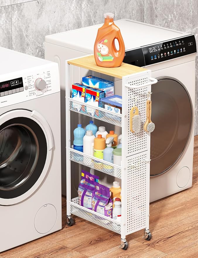 Utility Slim Storage Cart 4 Tier Small Rolling Kitchen Laundry Room by Unknown