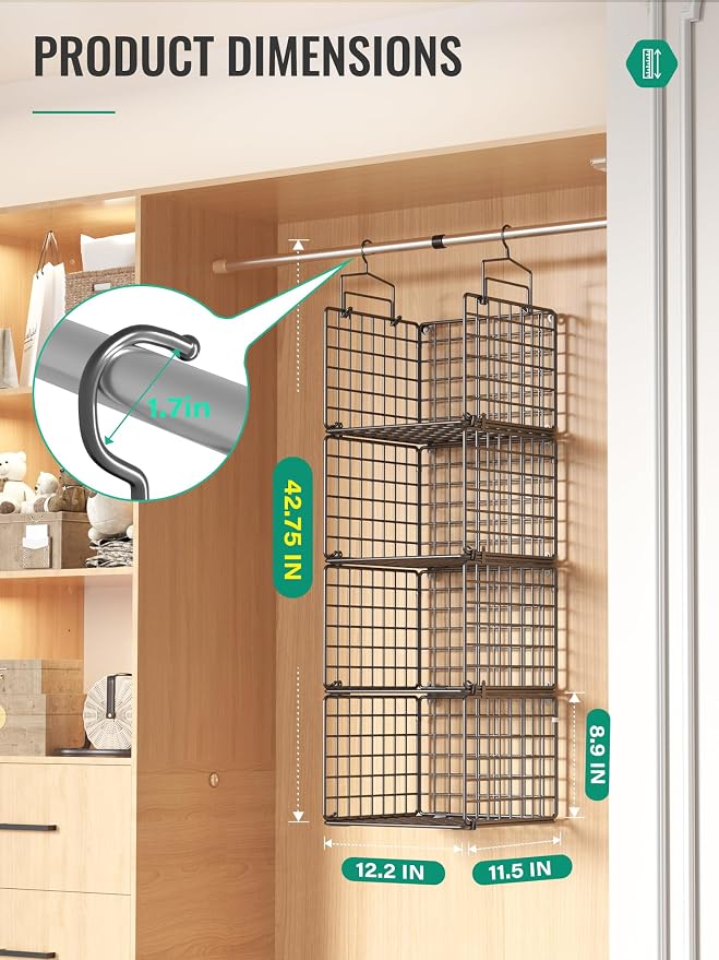 Hanging Closet Organizer, 4 Tier Metal Closet Organizers and Storage - Image 2