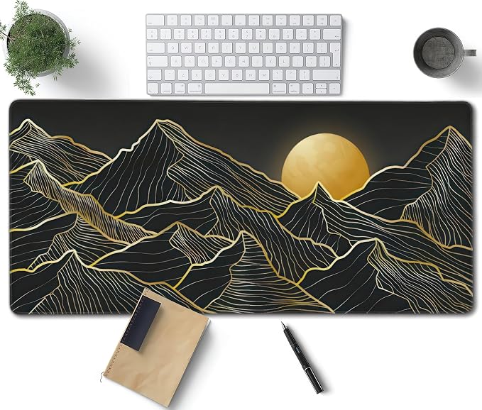 Mountain Line Art Large Mouse Pad, Vintage Aesthetic Gaming Desk Mat, XXL by Unknown