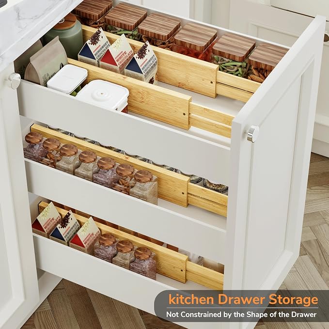 BAMEOS 3" H Large Bamboo Drawer Dividers Adjustable Drawer Organization - Image 4