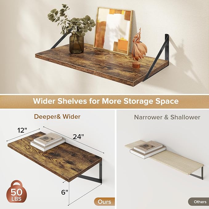 Deep Floating Shelves Wall Mounted, Living Room, Office - Image 3