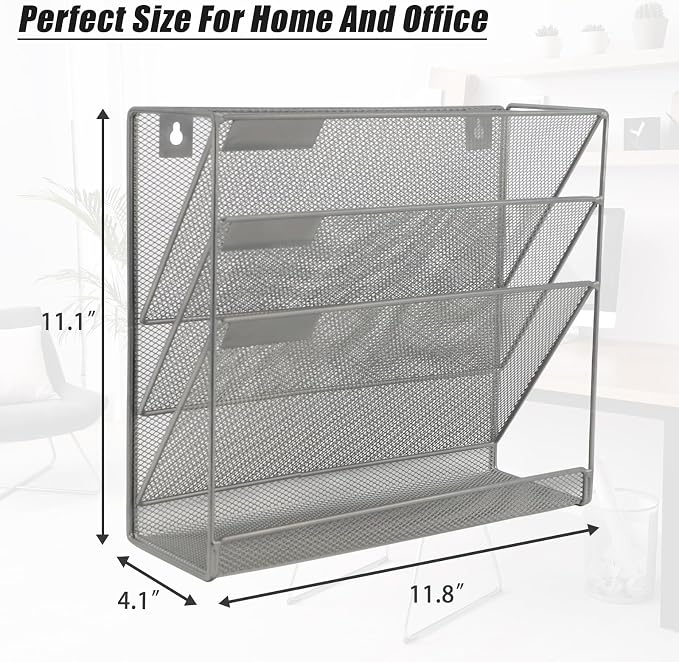 EASEPRES Desk File Organizer Mesh 4-Tier, Hanging Wall Mount Document - Image 2