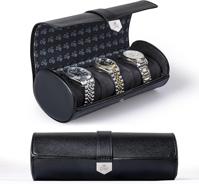 DUKWIN Watch Roll for 3 Watches, Vegan Leather Travel Watch Case Organizer by DUKWIN