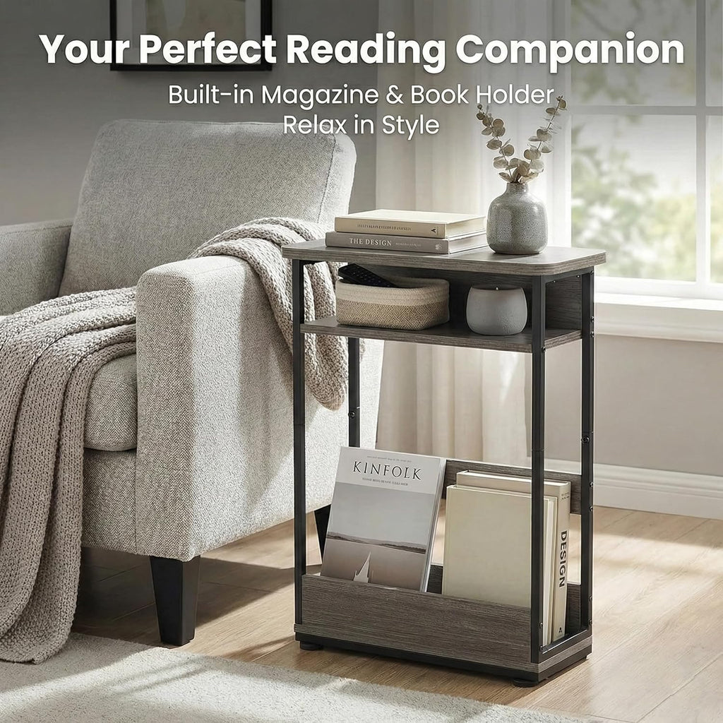 Narrow Side Table,3-Tier Slim End Table with Storage Shelf,Modern Sofa