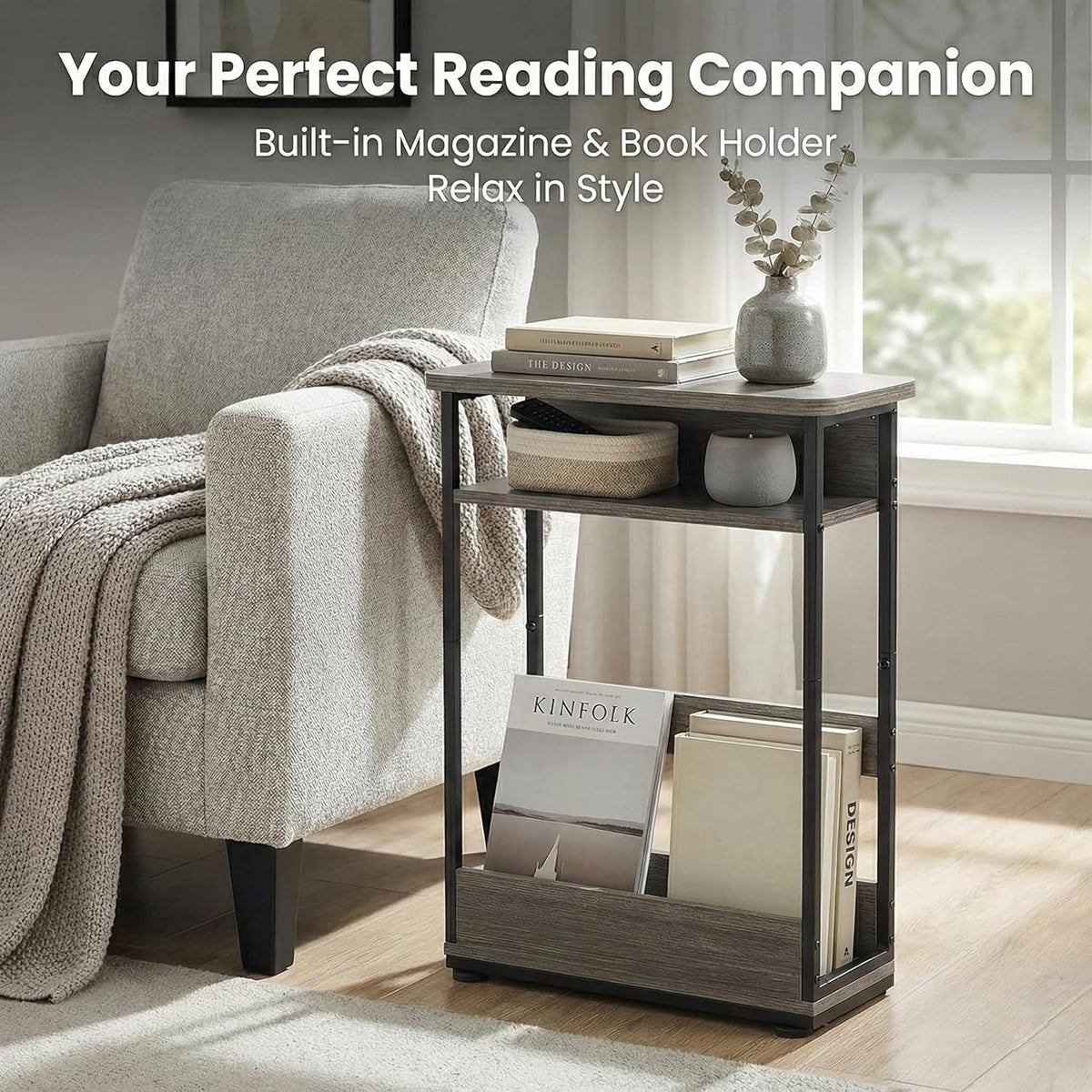 Narrow Side Table,3-Tier Slim End Table with Storage Shelf,Modern Sofa