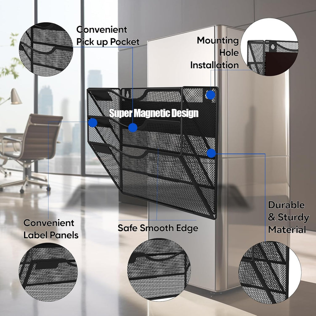 3-Tier Magnetic File Holder, No Drilling Installation File Cabinet
