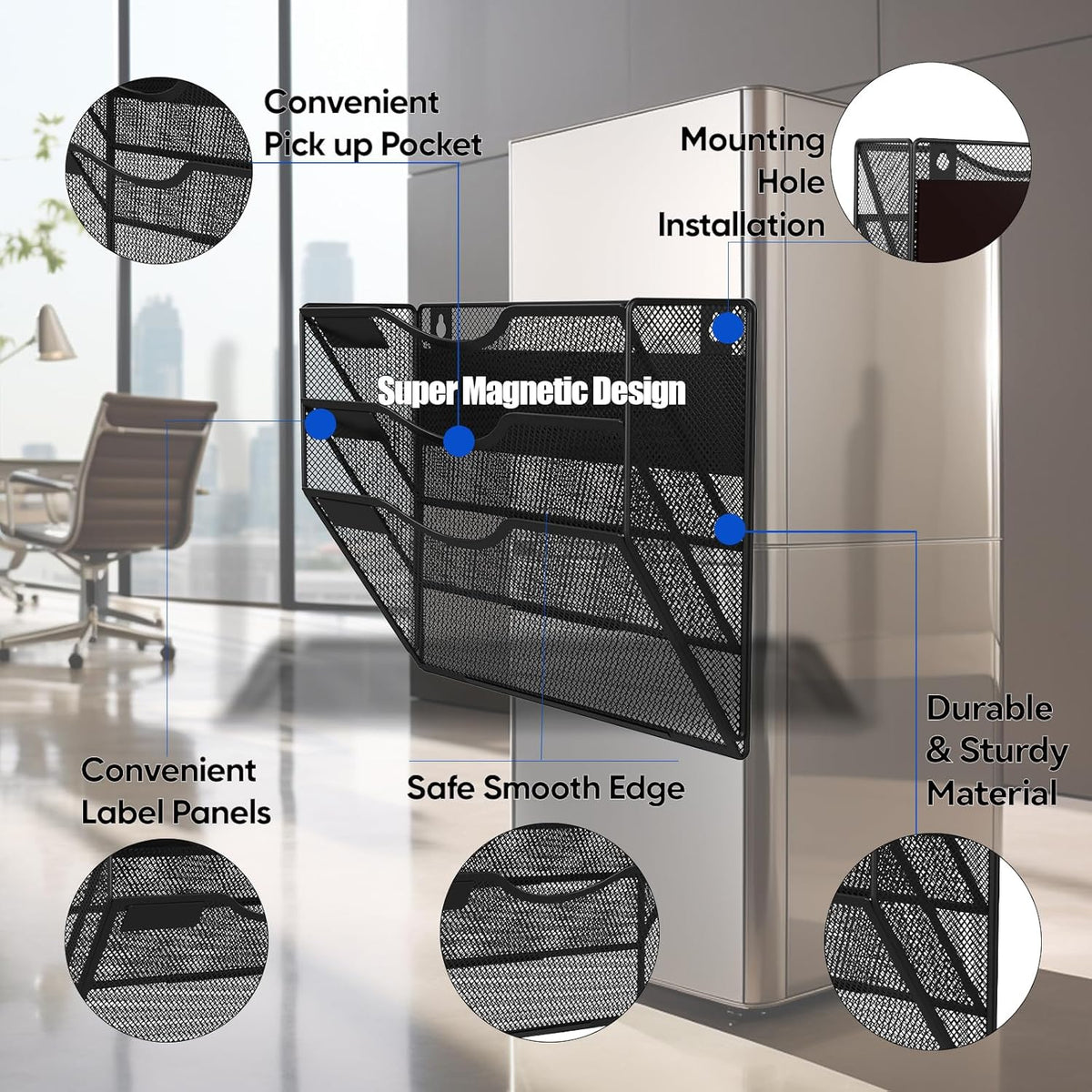 3-Tier Magnetic File Holder, No Drilling Installation File Cabinet