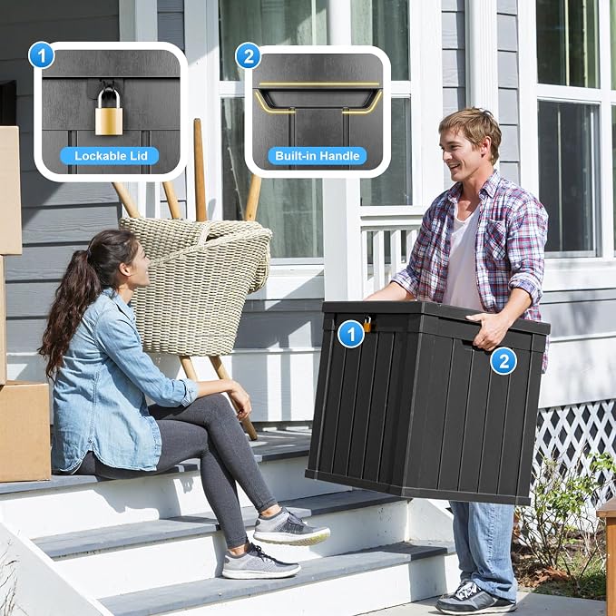 51 Gallon Outdoor Deck Box, Storage Lockable Waterproof Patio Furniture - Image 3