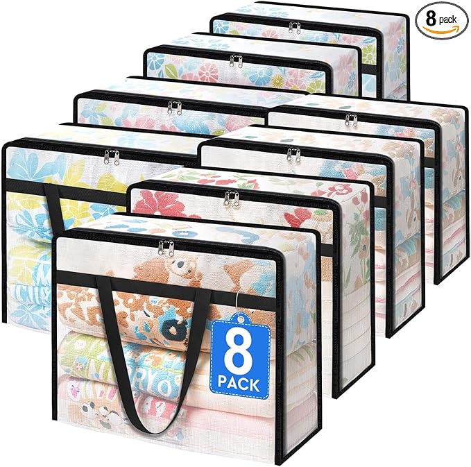 BlissTotes 8 Pack Clear Clothes Storage Bags, Moving Bags, Foldable Blanket by BlissTotes