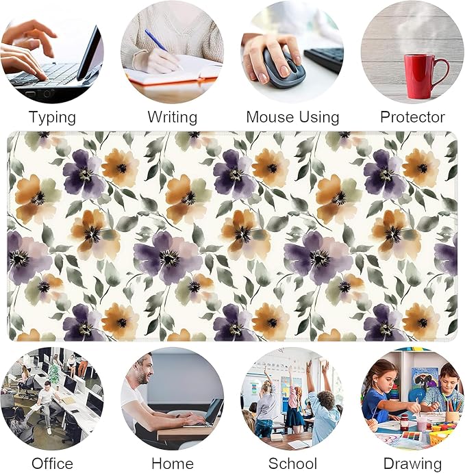 Watercolor Floral Large Mouse Pad, Gaming Keyboard Desk Pad, Extended Mouse Mat - Image 7