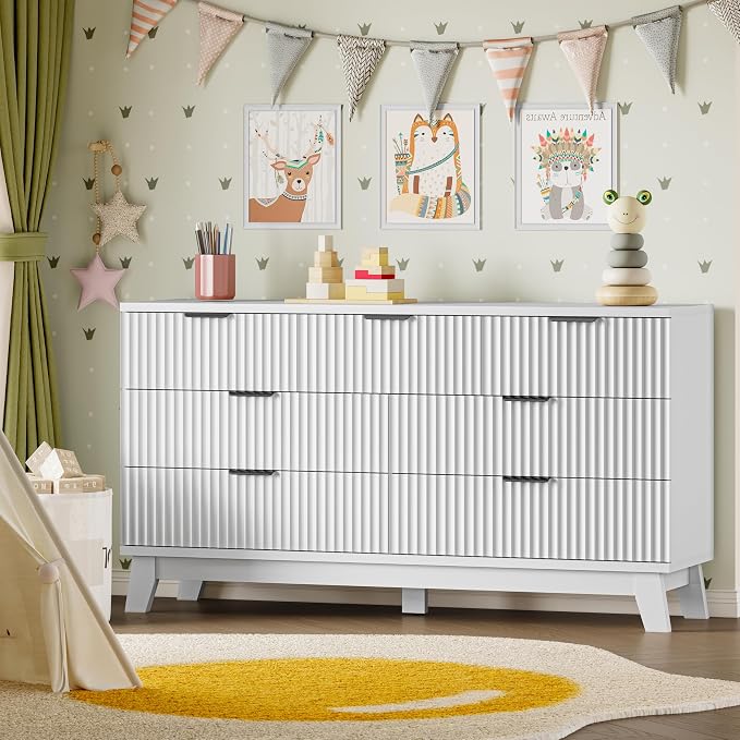 57" Long Dresser for Bedroom, 7-Drawer Fluted Chest, Wide Wood Storage Dresser - Image 8