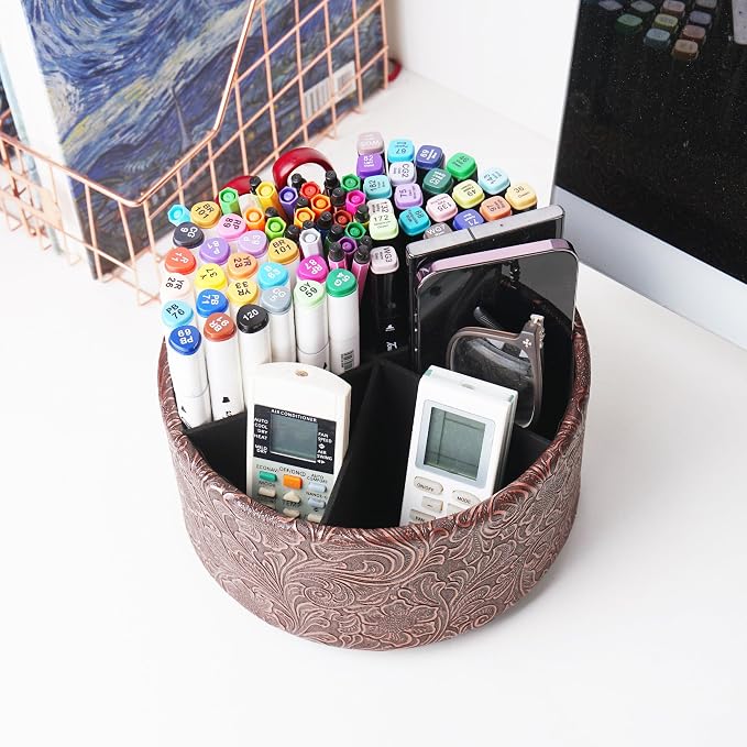 lizimandu Remote Control Holder, 360°Spinning PU Leather Desk TV Remote Caddy - Image 6