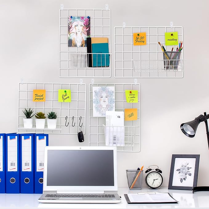 ODOXIA Picture Frame, 15.75x11.81in White Metal & Wood Grid Panel, Wall Mount - Image 5