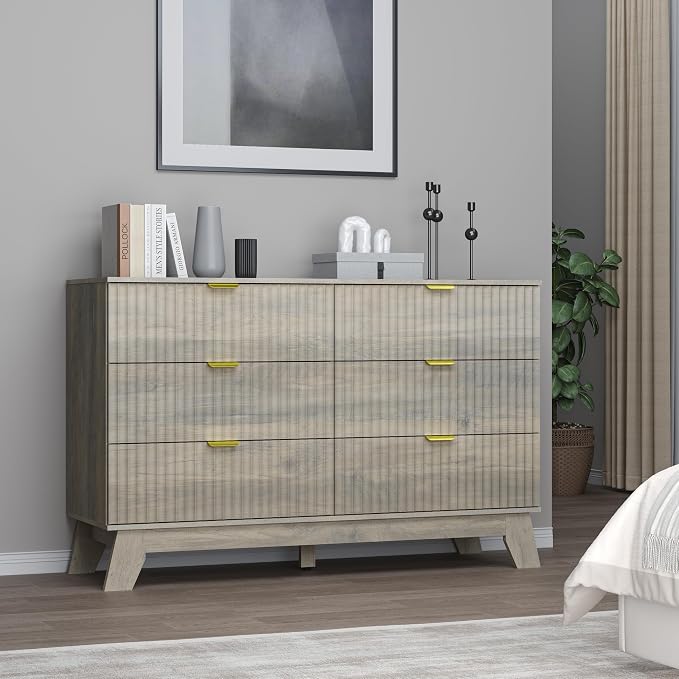 Fluted 6 Drawer Dresser, 47.2" Wide Modern Boho Chest of Drawers, Wooden - Image 7