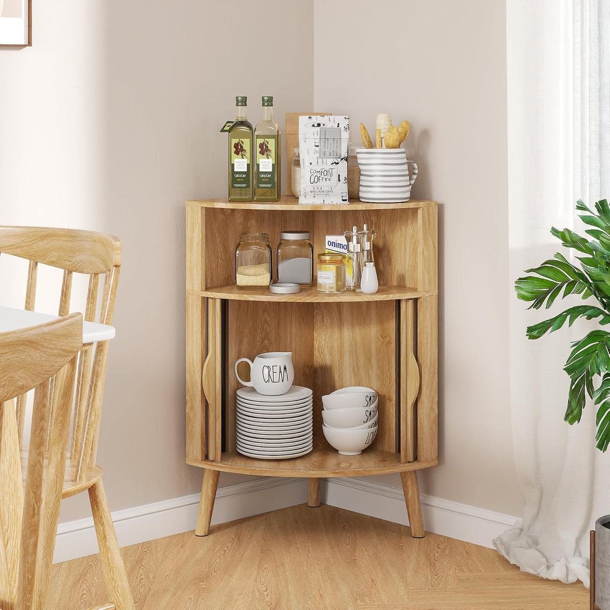 31.5" Small Bathroom Corner Storage Cabinet, Oak
