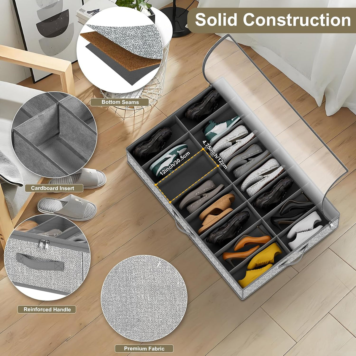 32 Pairs Shoe Organizer Under Bed, Underbed Shoe Storage Boxes Bins