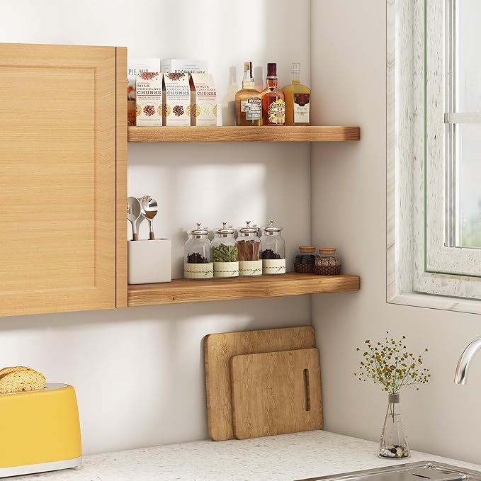 Floating Shelves 30" W x 8" D, Solid Elm Wood Shelves - Image 2