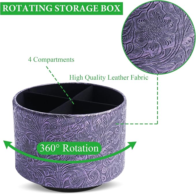 lizimandu Round Leather Art Supply Organizer, Remote Control Holder, 360 Degree - Image 3
