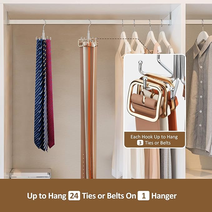 ZEDODIER Tie Hanger for Closet, 2 Pack Rotatable Tie Organizer for Men - Image 3