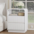 White Nightstand with Charging Station, Mid Century Modern Bedside Table & End by WODEER